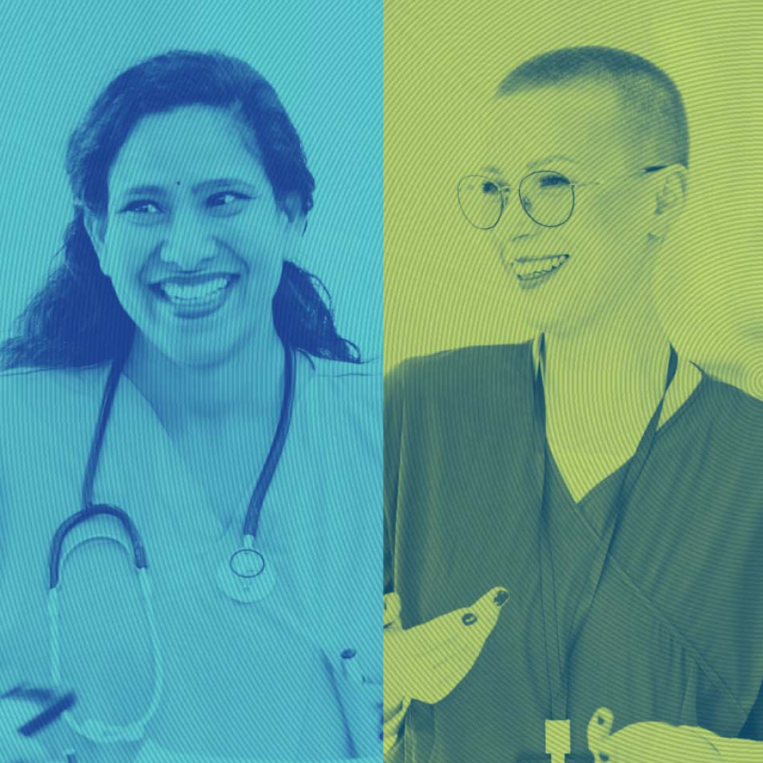 Un collage d'infirmières souriantes. Elles sont d'âges, d'ethnies et d'identités sexuelles différents