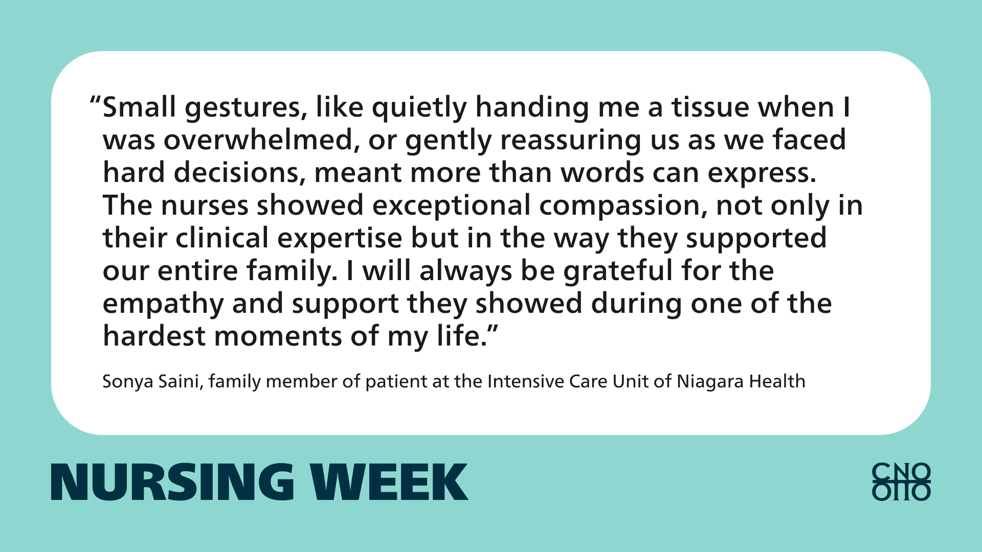 Sonya Saini, family member of patient at the Intensive Care Unit of Niagara Health